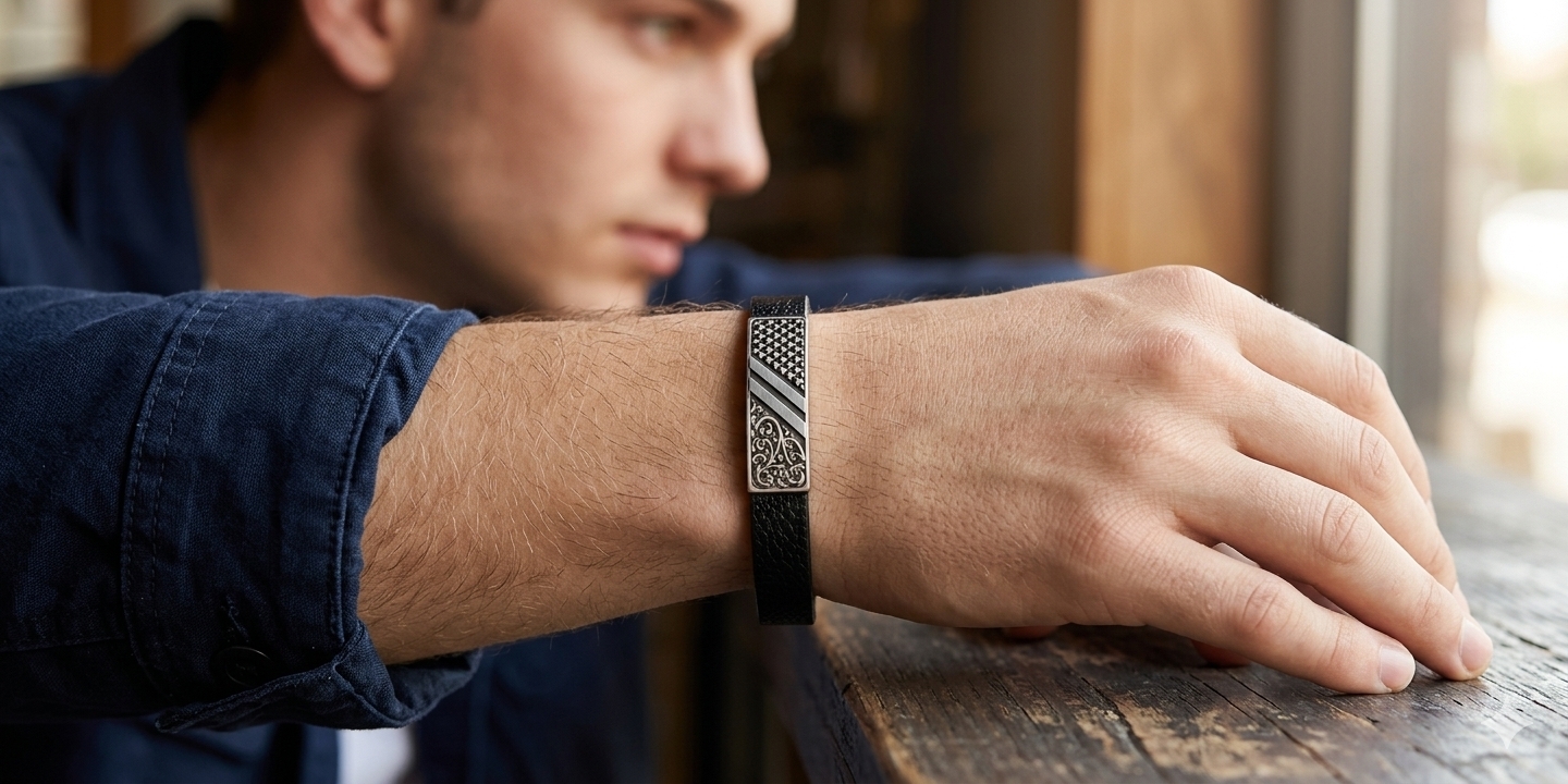 مجموعة أساور رجالية جلدية بتصاميم قوية وعصرية